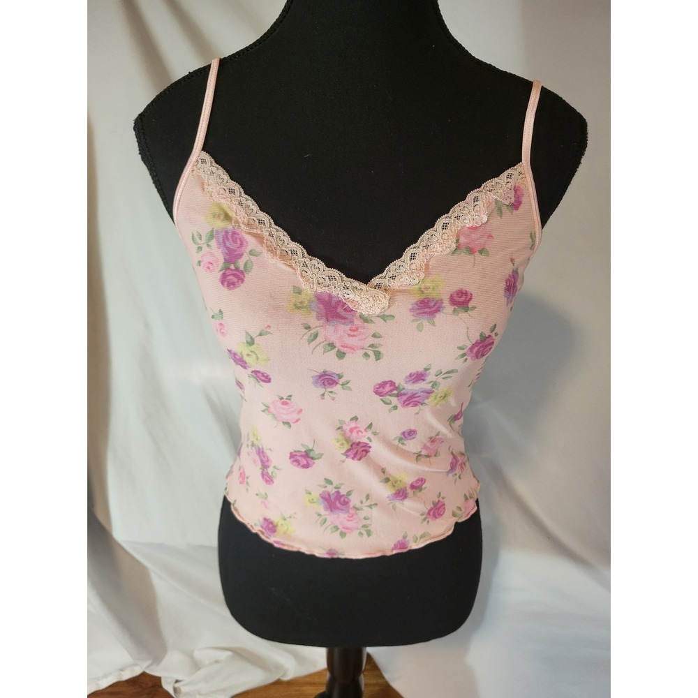 Vtge Target Pink Floral‎ Mesh Cropped Top Tank Size S Small